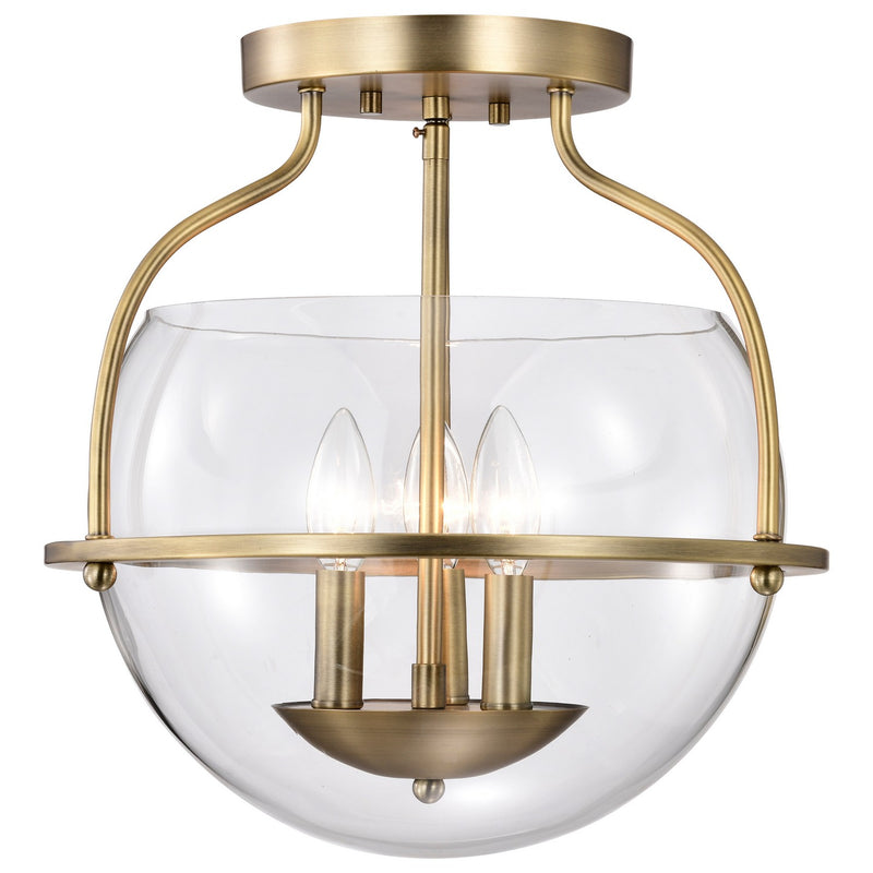Nuvo Lighting 60-7821 Three Light Semi Flush Mount, Vintage Brass
