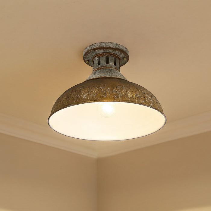 Golden 0865-SF AGV-RUST One Light Semi-Flush Mount, Aged Galvanized Steel