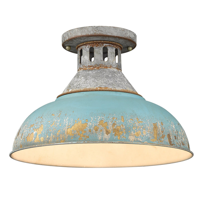 Golden 0865-SF AGV-TEAL One Light Semi-Flush Mount, Aged Galvanized Steel