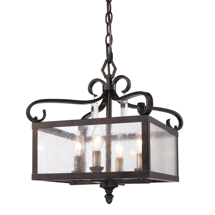 Golden 2049-M4 FB Four Light Pendant (Convertible), Fired Bronze