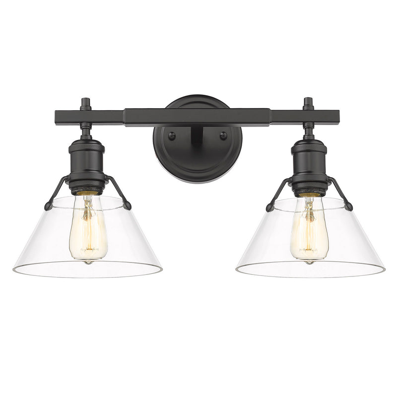 Golden 3306-BA2 BLK-CLR Two Light Bath Vanity, Matte Black