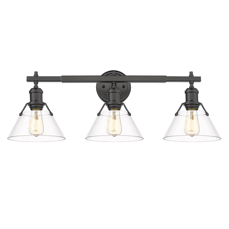 Golden 3306-BA3 BLK-CLR Three Light Bath Vanity, Matte Black