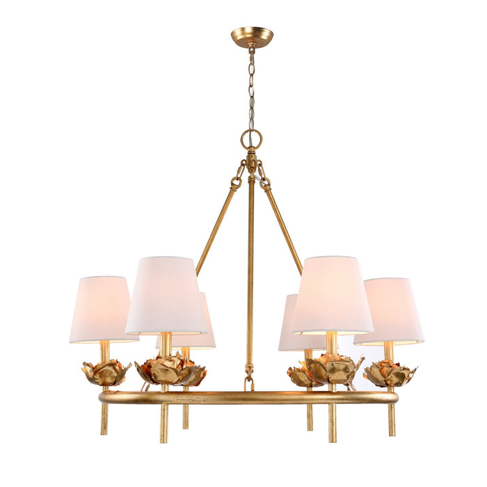 Terracotta Designs H23107R-6G Six Light Chandelier, Gold Leaf