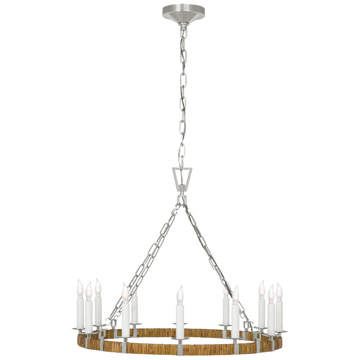 Visual Comfort Signature CHC 5872PN/NRT LED Chandelier, Polished Nickel and Natural Rattan