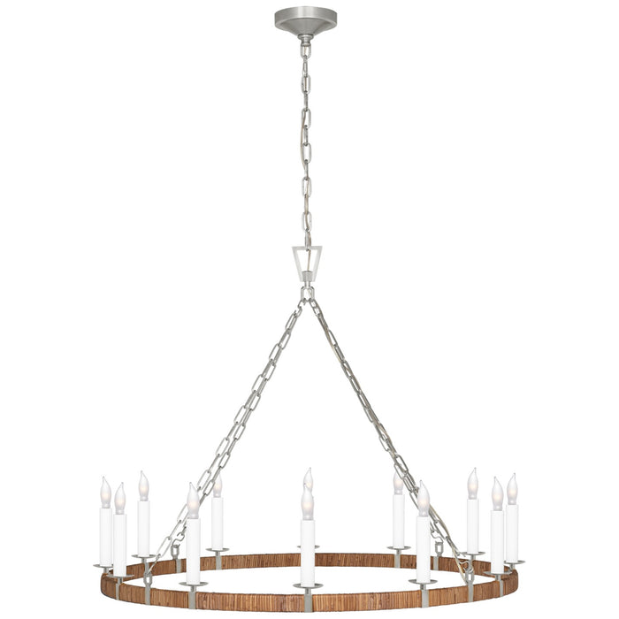Visual Comfort Signature CHC 5873PN/NRT LED Chandelier, Polished Nickel and Natural Rattan