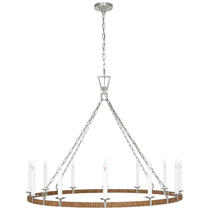 Visual Comfort Signature CHC 5874PN/NRT LED Chandelier, Polished Nickel and Natural Rattan