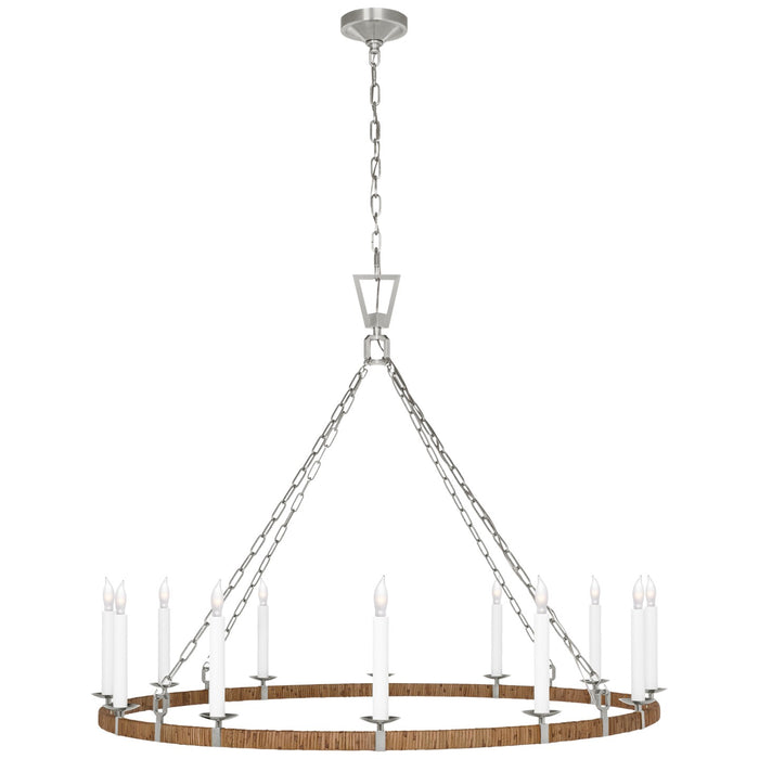 Visual Comfort Signature CHC 5874PN/NRT LED Chandelier, Polished Nickel and Natural Rattan