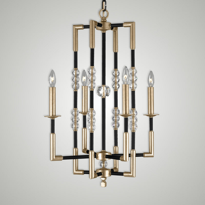 American Brass & Crystal CH3542-35S-36G-ST Four Light Chandelier, Old Bronze (Black) with Old Brass