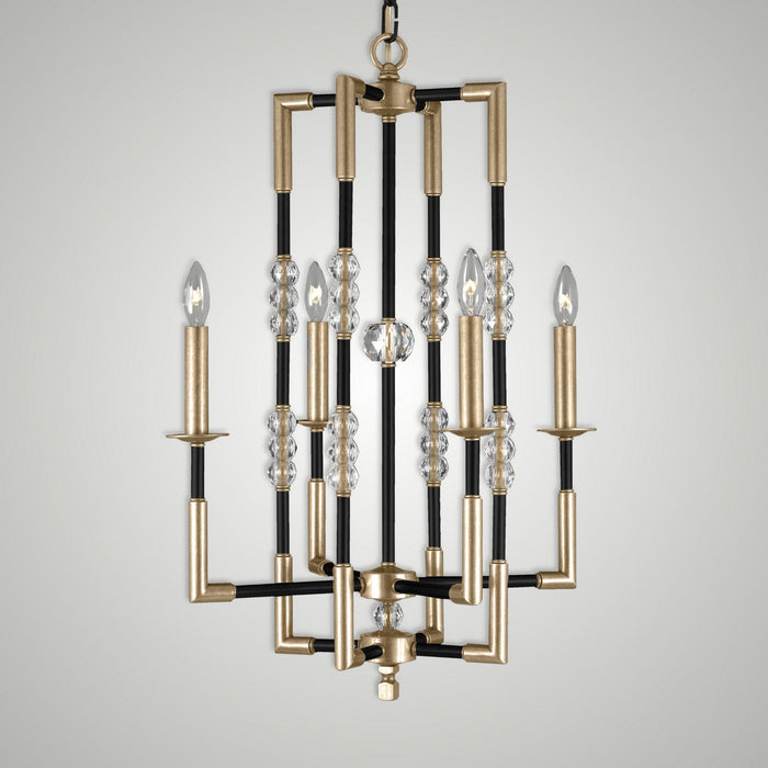 American Brass & Crystal CH3542-35S-36G-ST Four Light Chandelier, Old Bronze (Black) with Old Brass