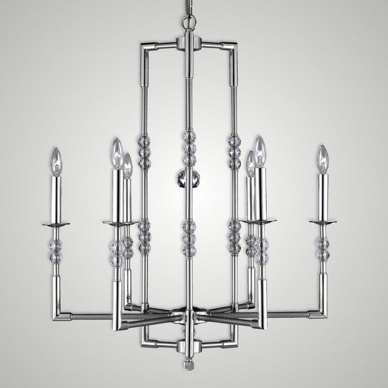 American Brass & Crystal CH3543-37G-38G-ST Six Light Chandelier, Pewter with Polished Nickel