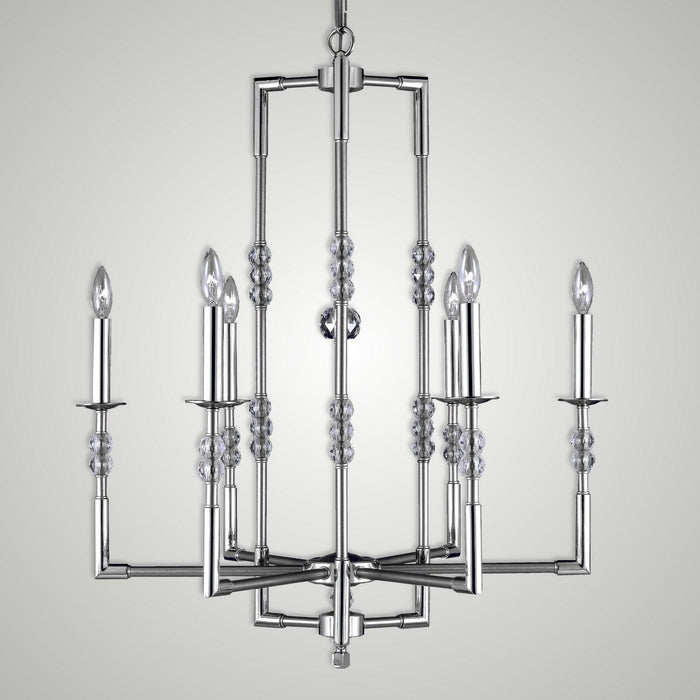 American Brass & Crystal CH3543-37G-38G-ST Six Light Chandelier, Pewter with Polished Nickel