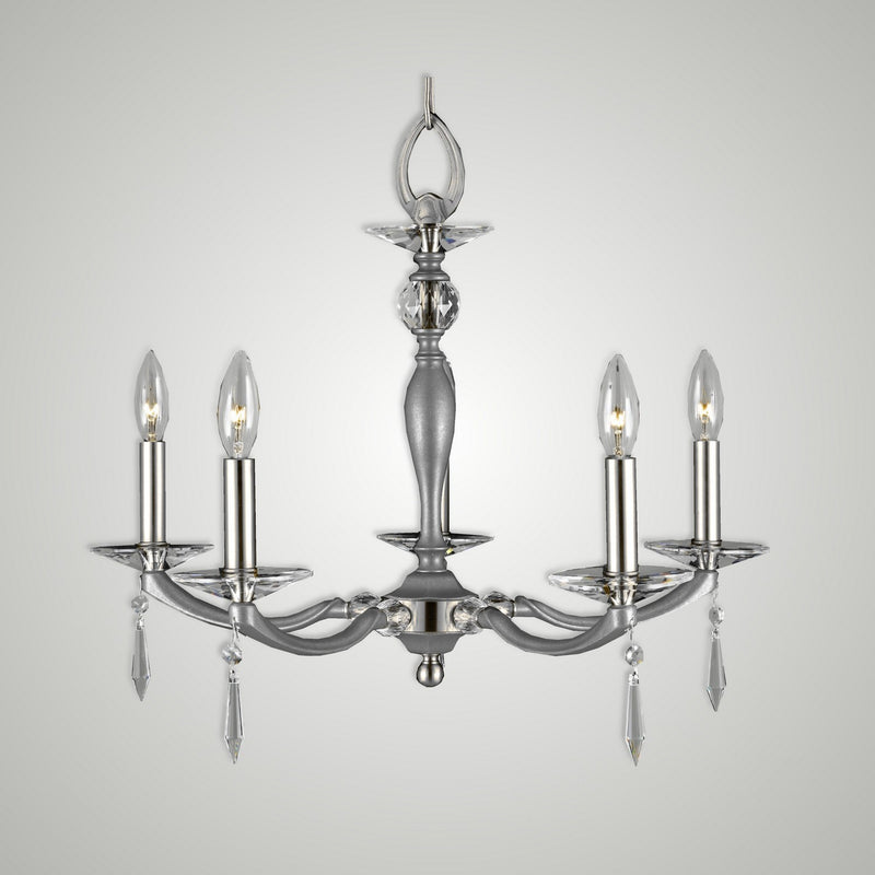American Brass & Crystal CH5323-U-37G-38G-ST Five Light Chandelier, Pewter with Polished Nickel