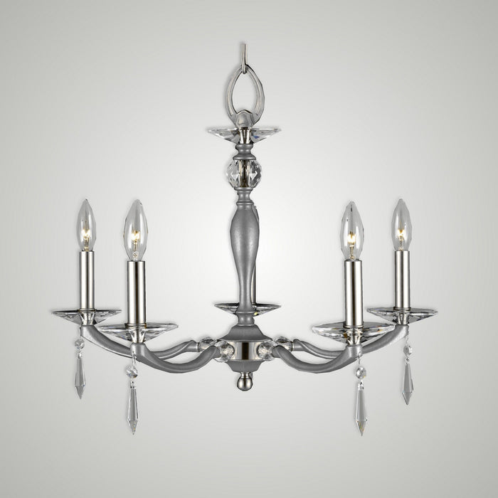 American Brass & Crystal CH5323-U-37G-38G-ST Five Light Chandelier, Pewter with Polished Nickel