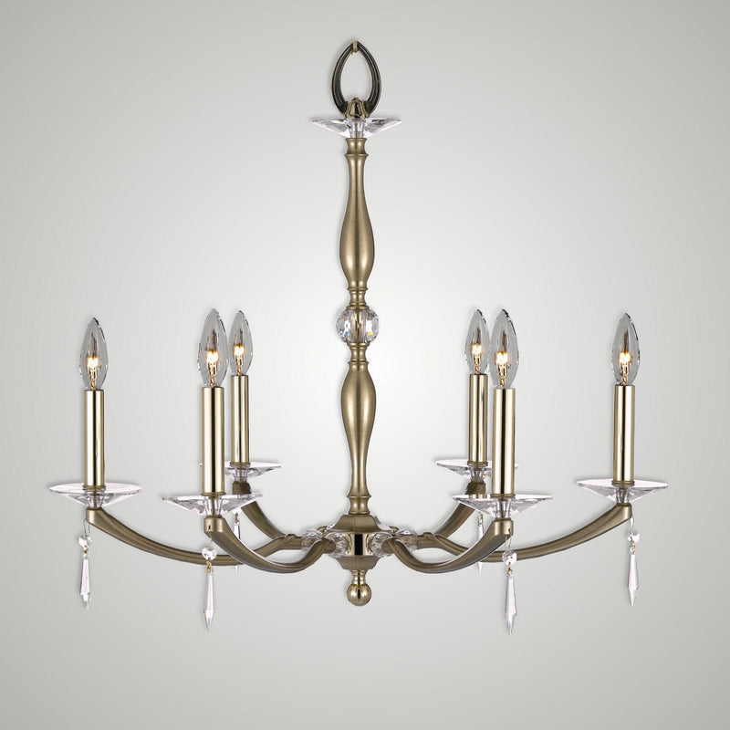 American Brass & Crystal CH5325-U-36G-32G-ST Six Light Chandelier, Old Brass with Polished Brass