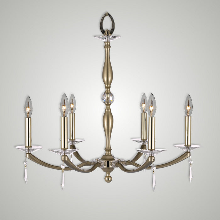 American Brass & Crystal CH5325-U-36G-32G-ST Six Light Chandelier, Old Brass with Polished Brass