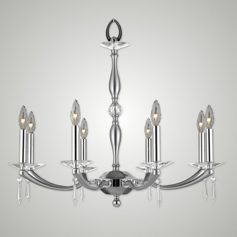 American Brass & Crystal CH5326-U-37G-38G-ST Eight Light Chandelier, Pewter with Polished Nickel