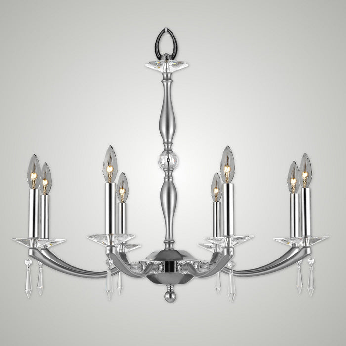 American Brass & Crystal CH5326-U-37G-38G-ST Eight Light Chandelier, Pewter with Polished Nickel