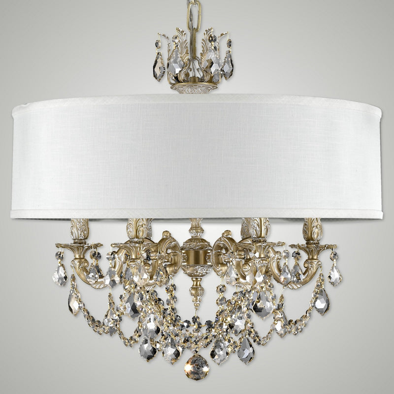 American Brass & Crystal CH6522-ALN-04G-PI-HL Six Light Chandelier, Antique White Glossy