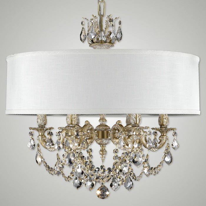 American Brass & Crystal CH6522-ALN-04G-PI-HL Six Light Chandelier, Antique White Glossy