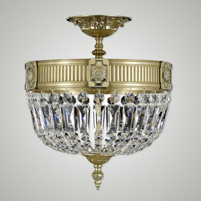 American Brass & Crystal FM2151-P-16G Three Light Semi-Flush Mount, True Brass