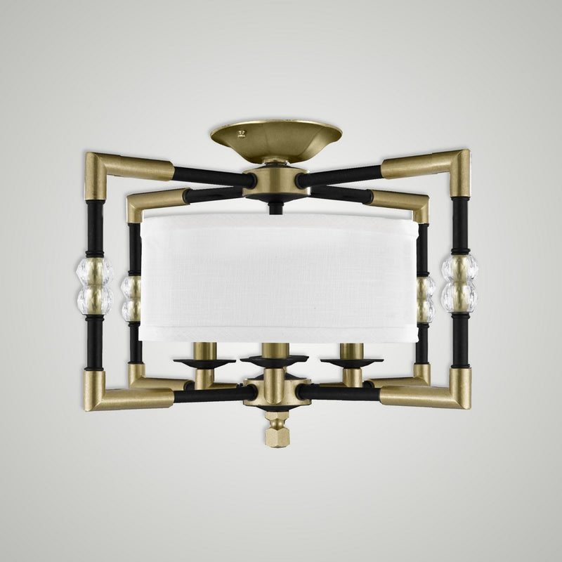 American Brass & Crystal FM3702-35S-36G-ST-HL Four Light Semi-Flush Mount, Old Bronze (Black) with Old Brass