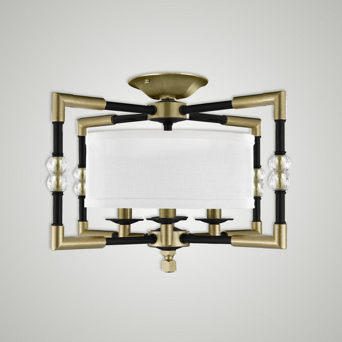 American Brass & Crystal FM3702-35S-36G-ST-HL Four Light Semi-Flush Mount, Old Bronze (Black) with Old Brass