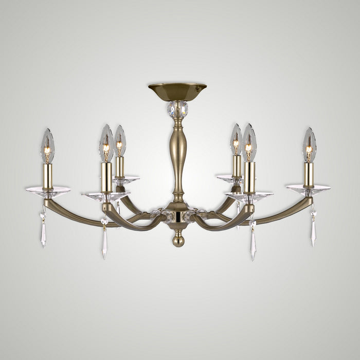 American Brass & Crystal FM5335-U-36G-32G-ST Six Light Semi-Flush Mount, Old Brass with Polished Brass