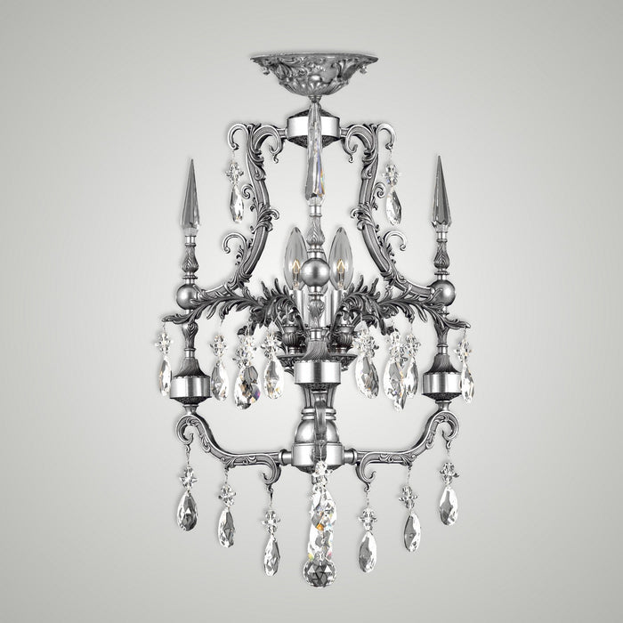 American Brass & Crystal FM7610-O-10G-ST Three Light Semi-Flush Mount, Antique Silver