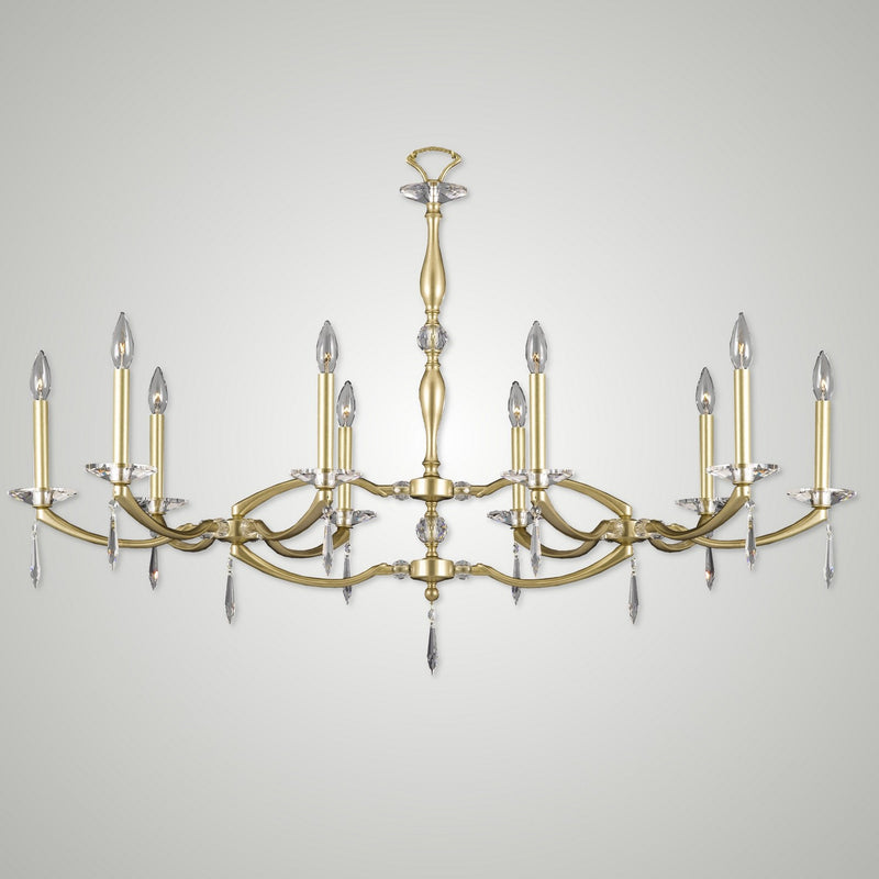 American Brass & Crystal IL5347-U-36G-ST Ten Light Linear Chandelier, Old Brass
