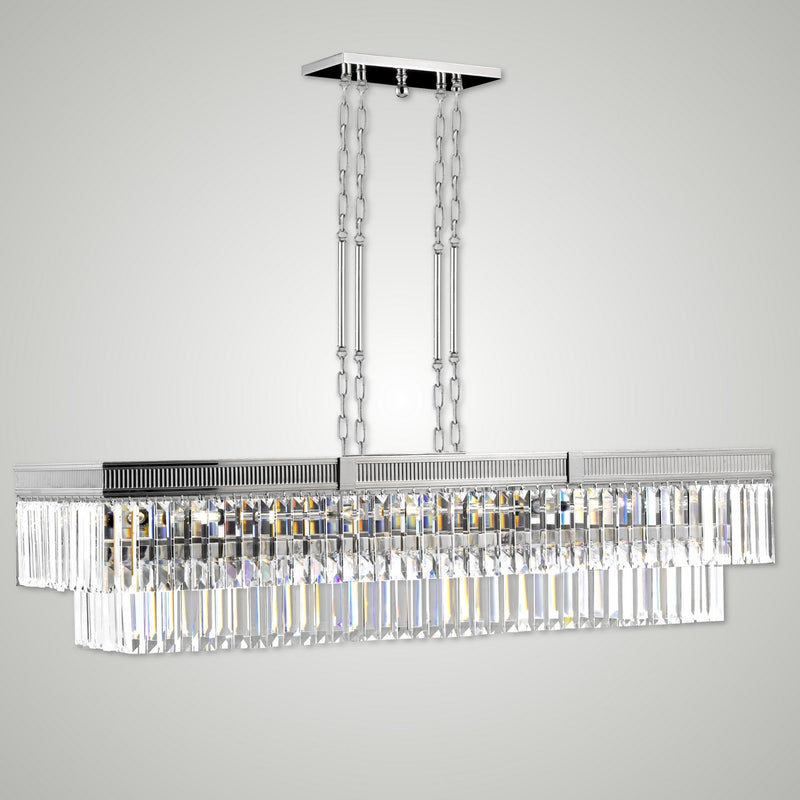 American Brass & Crystal IL8306-P-38G 12 Light Linear Chandelier, Polished Nickel