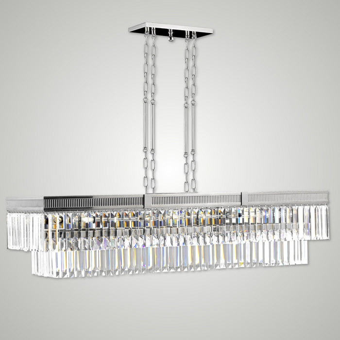 American Brass & Crystal IL8306-P-38G 12 Light Linear Chandelier, Polished Nickel