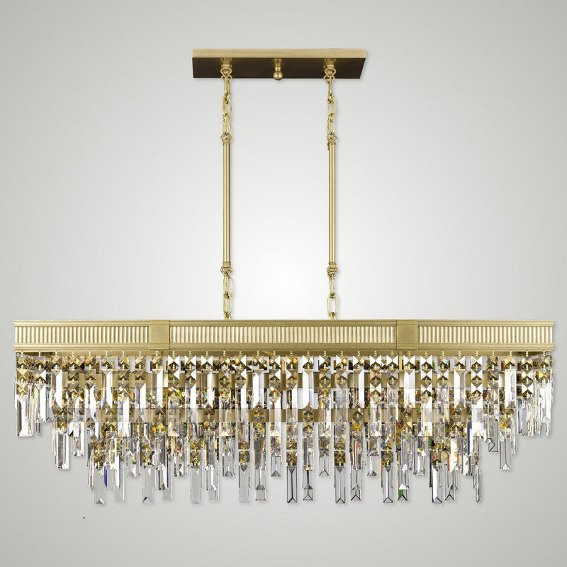 American Brass & Crystal IL8375-PTK-36G 12 Light Linear Chandelier, Old Brass