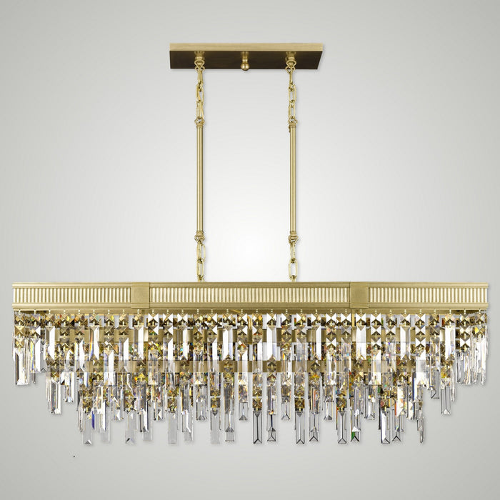 American Brass & Crystal IL8375-PTK-36G 12 Light Linear Chandelier, Old Brass
