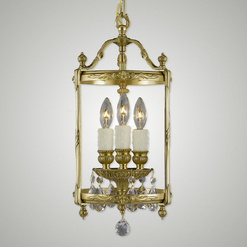 American Brass & Crystal LT2208-O-16G-PI Three Light Lantern, True Brass