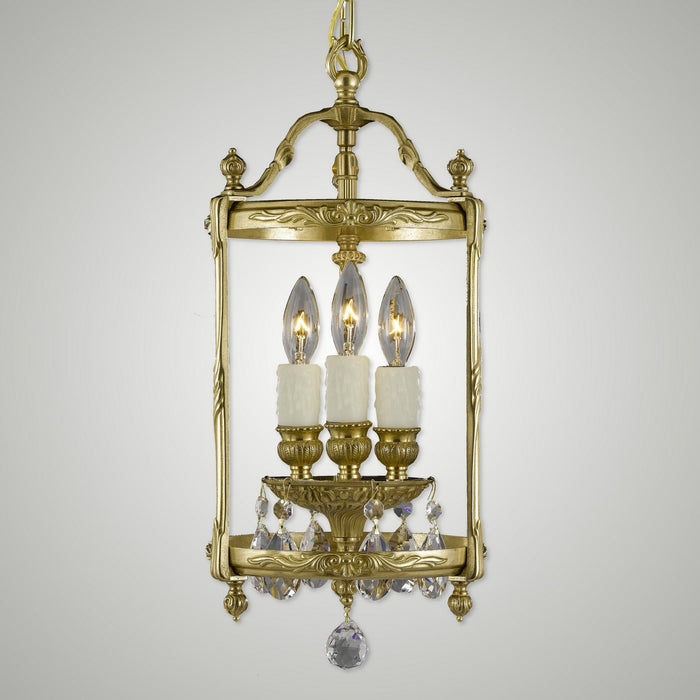 American Brass & Crystal LT2208-O-16G-PI Three Light Lantern, True Brass