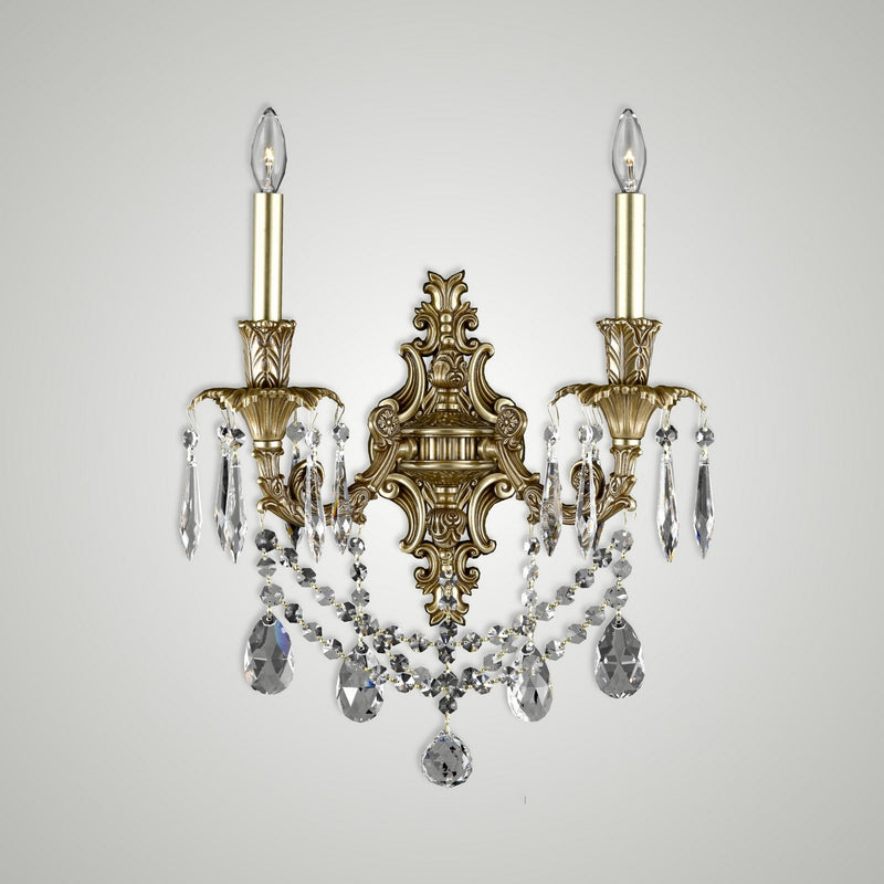 American Brass & Crystal WS2080-O-U-03G-ST Two Light Wall Sconce, French Gold Glossy
