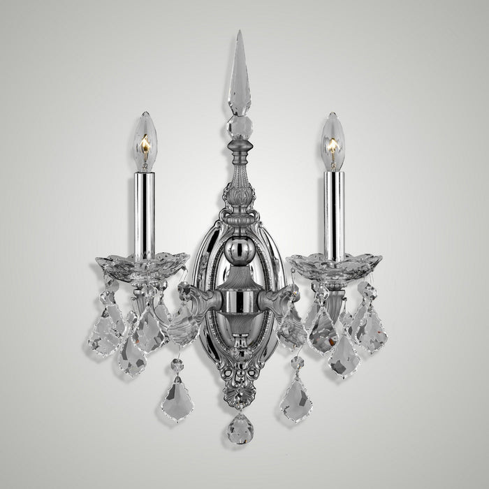 American Brass & Crystal WS9392-A-07G-08G-ST Two Light Wall Sconce, Satin Nickel w/ Silver Accents