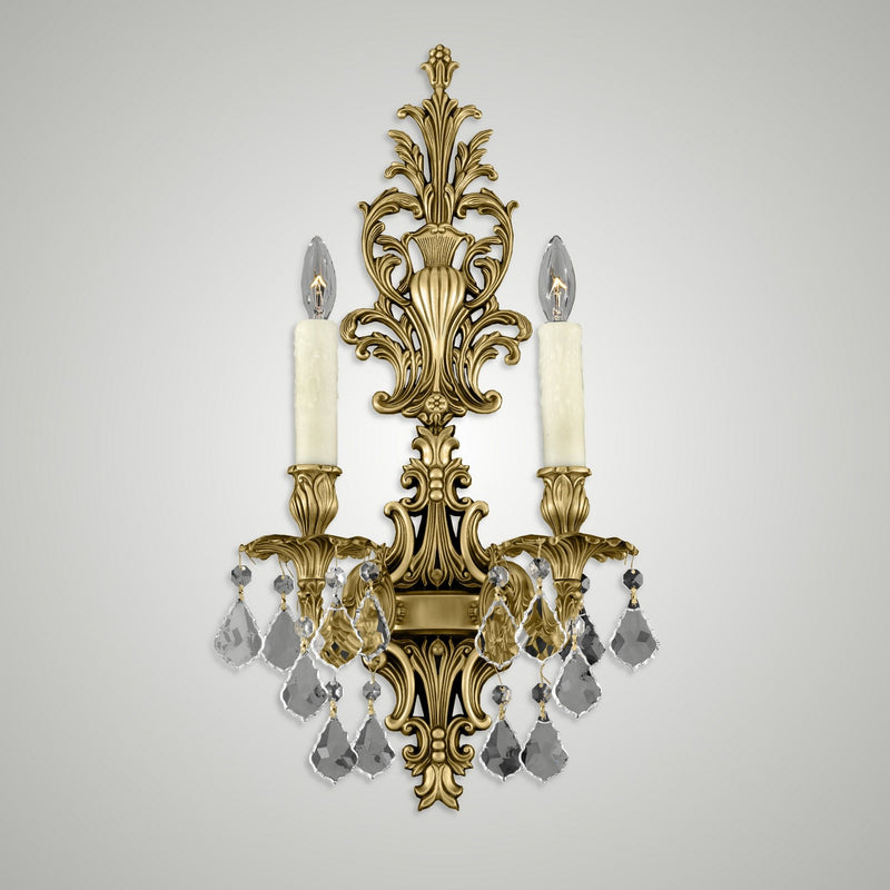 American Brass & Crystal WS9485-A-16G-PI Two Light Wall Sconce, True Brass