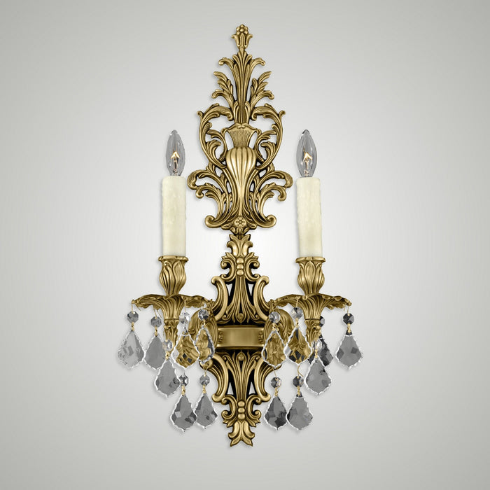 American Brass & Crystal WS9485-A-16G-PI Two Light Wall Sconce, True Brass