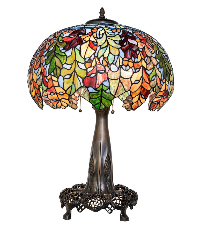 Meyda Tiffany 259357 Three Light Table Lamp, Mahogany Bronze