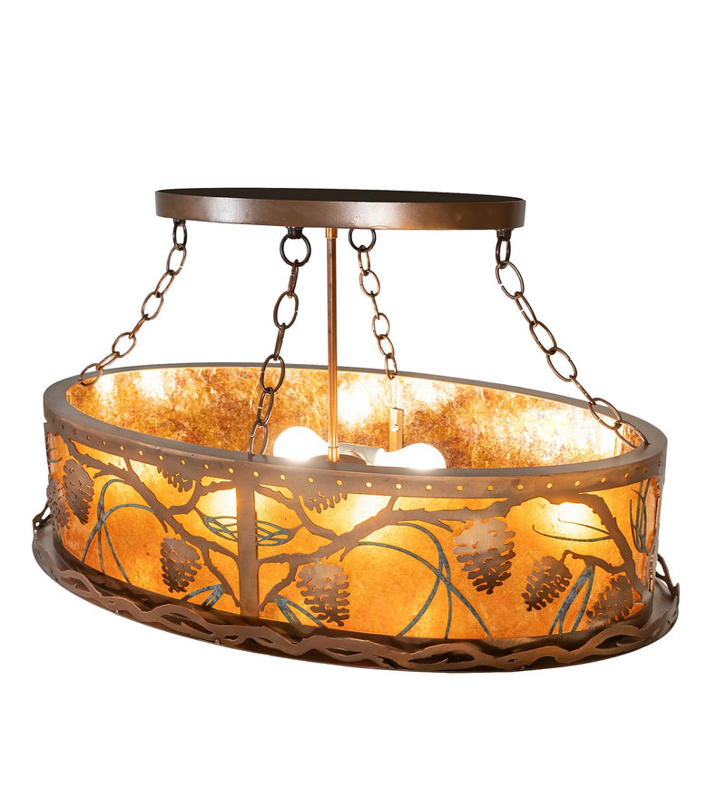 Meyda Tiffany 262789 Six Light Semi-Flushmount, Copper W/Green Pine Needles