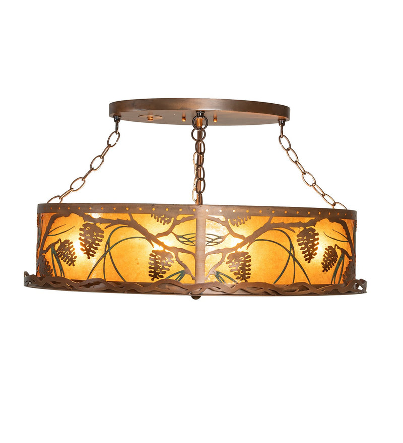 Meyda Tiffany 262789 Six Light Semi-Flushmount, Copper W/Green Pine Needles