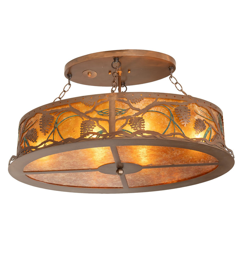 Meyda Tiffany 262789 Six Light Semi-Flushmount, Copper W/Green Pine Needles