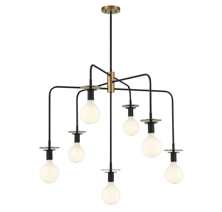 Lighting One E V6-L1-6005-7-143 Seven Light Chandelier, Matte Black w/ Warm Brass