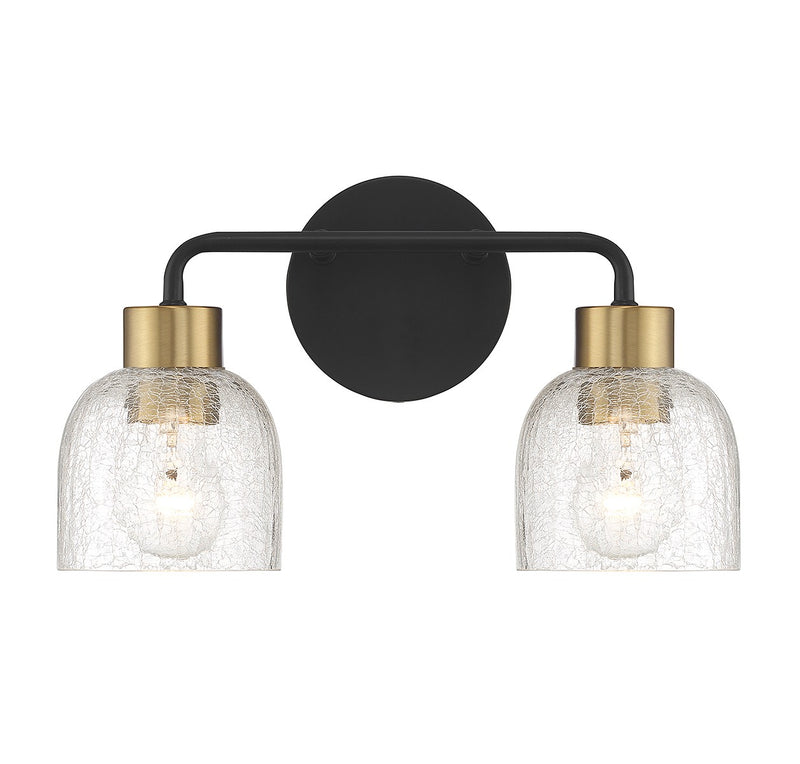 Lighting One E V6-L8-5900-2-143 Two Light Bathroom Vanity, Matte Black w/ Warm Brass