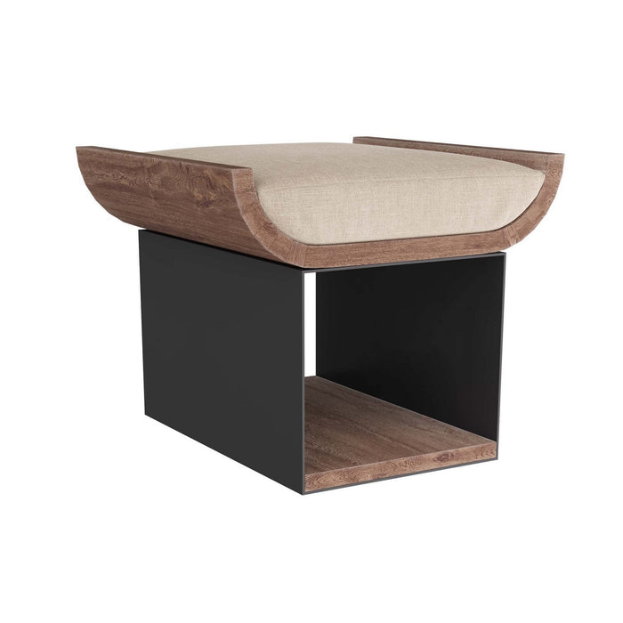 Arteriors GDFOI01 Stool, Natural Linen/Whitewash Wood/Gunmetal Iron