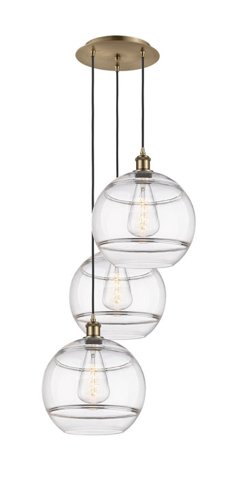 Innovations 113B-3P-AB-G556-12CL Three Light Pendant, Antique Brass