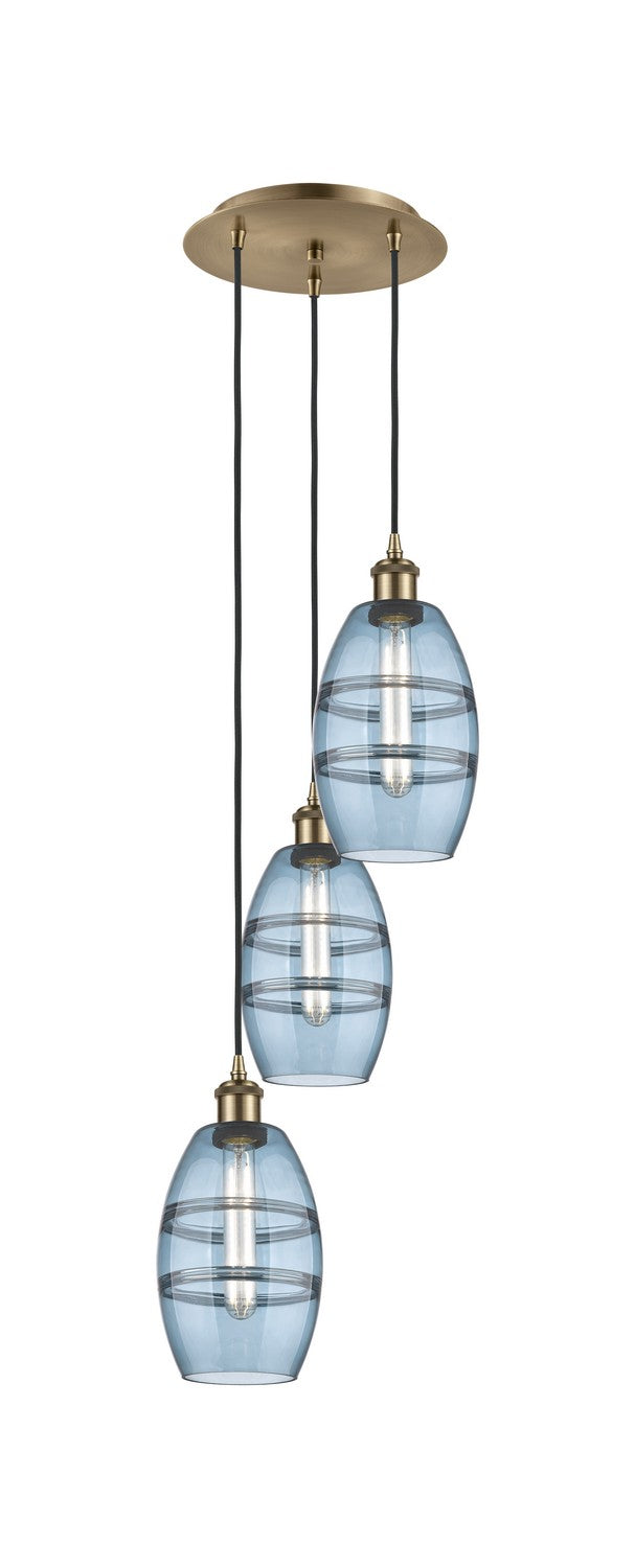Innovations 113B-3P-AB-G557-6BL Three Light Pendant, Antique Brass