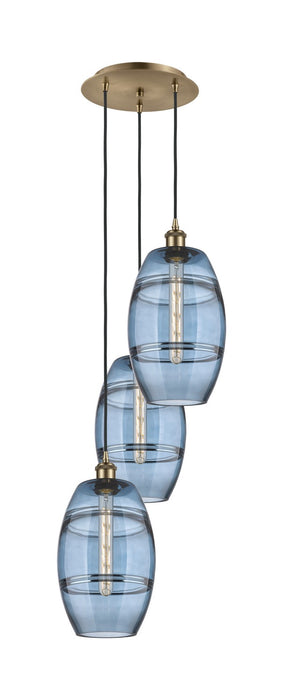 Innovations 113B-3P-AB-G557-8BL Three Light Pendant, Antique Brass