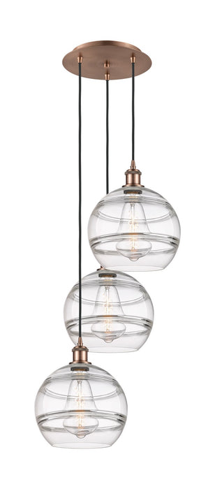 Innovations 113B-3P-AC-G556-10CL Three Light Pendant, Antique Copper